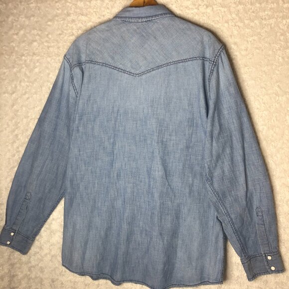 Roebuck & Co Denim Pearl Snap Button Down Size XL - Picture 5 of 6